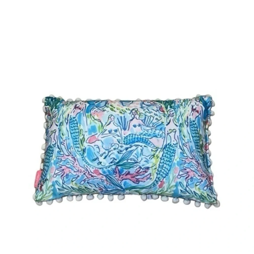 Lilly Pulitzer Mermaid Preppy Outdoor Pom Pom‎ Pillow 12 x 20